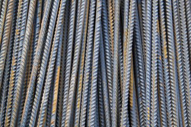 üstten görünüm yığın yakın çekim, Nervürlü Beton inşaat işleri için bar çelik takviye, birbiri üstüne yığılmış