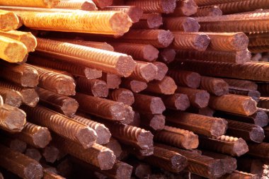 bar yığını yakın çekim çelik takviye, Nervürlü Beton inşaat işleri için birbirlerinin üstüne yığılmış