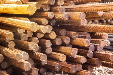 bar yığını yakın çekim çelik takviye, Nervürlü Beton inşaat işleri için birbirlerinin üstüne yığılmış