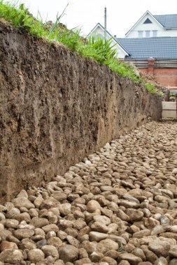 kesim toprak ve moloz alt kuruluşu altında kazdık açmanın görünümünü kapat