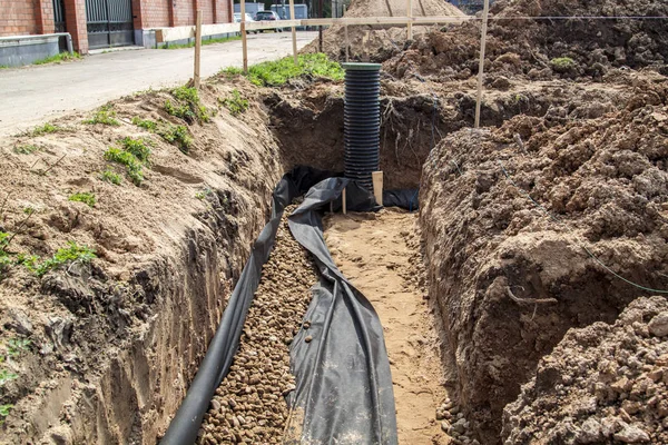 Drainage Pipes Inspection Well Removal Water Site Construction House — Stock Photo, Image