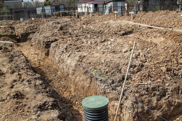 Trench Dug Hand Foundation Laying Drainage — Stock Photo, Image