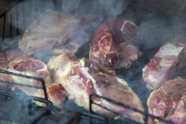 Sappige Stukjes Lamsvlees Gebakken Kolen Rook — Stockfoto