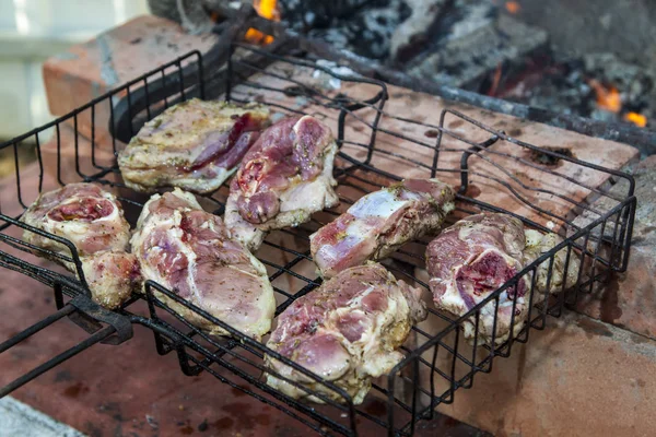 Sappige Stukjes Lamsvlees Gebakken Kolen Rook — Stockfoto