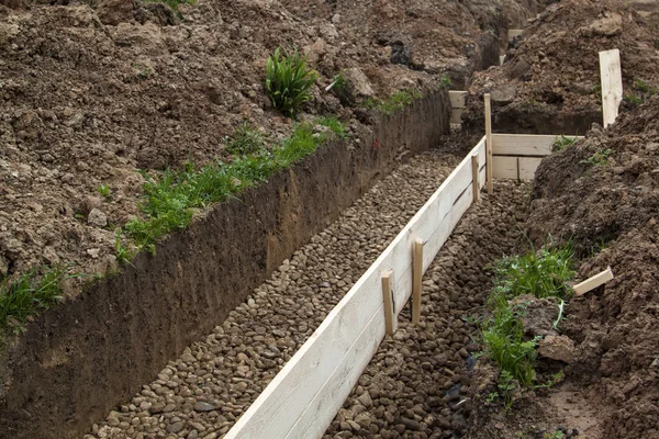 Cut Soil Rubble Bottom Trench Dug Foundation — Stock Photo, Image