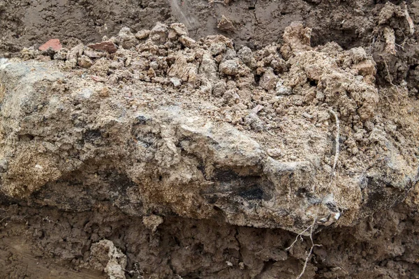 Close View Cut Soil Black Stone — Stock Photo, Image