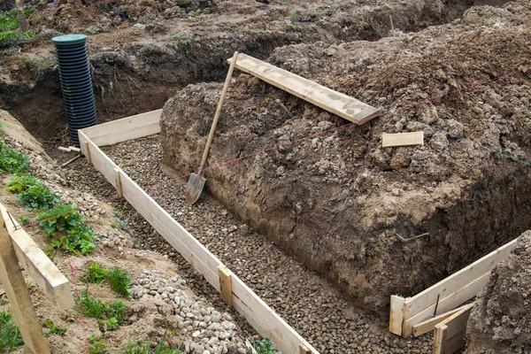 Kontrola Dobře Drenážní Potrubí Příkop Bedněním Který Připraven Pro Lití — Stock fotografie