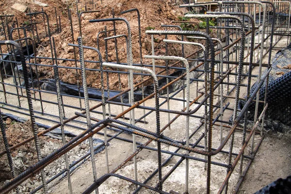 Takviye Beton Ile Metal Çubuklar Telle Bağlı Vakfın Dökme Için — Stok fotoğraf