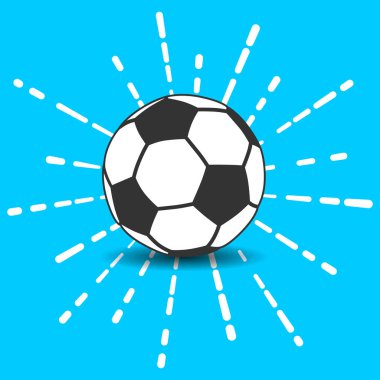 futbol topu simgesiyle gölge ve havai fişek mavi bir arka plan üzerinde beyaz doğrusal ışınlarının flaş