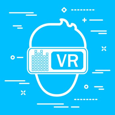 adam baş mavi bir arka plan üzerinde sanal gerçeklik bardaklarda düz simgesi. VR kavramı görüntü