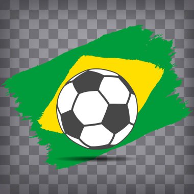 futbol topu simgesini grunge tarzı karanlık şeffaf damalı zemin üzerine fırça darbeleri kökenli Brezilya bayrağı