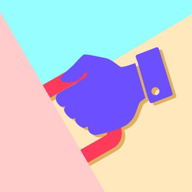 Düz modern sanat tasarım grafik görüntü el ile pembe ve mavi arka plan tutamacı. Çekme kapı simgesi kavramı