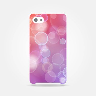 Mor parlak telefon durumda. Pembe şablon kapak smartphone kabarcıkları ile