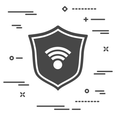 Internet'e bağlanmak için güvenlik etkin nokta kavramı Illustration. wifi kutsal kişilerin resmi üstünde beyaz bir arka plan ile düz kalkan