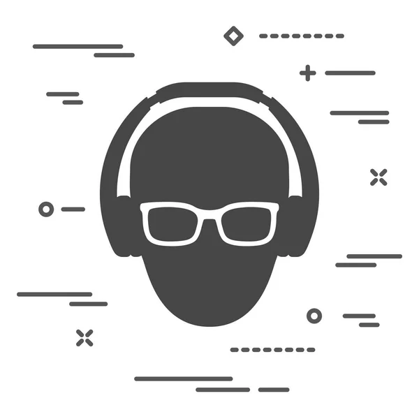 Abanico Música Plana Con Gafas Auriculares Icono Sobre Fondo Blanco — Vector de stock
