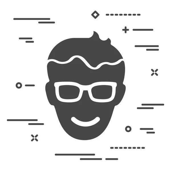 Byt Happy Hlava Muže Brýlemi Ikonou Bílém Pozadí Linkami — Stockový vektor