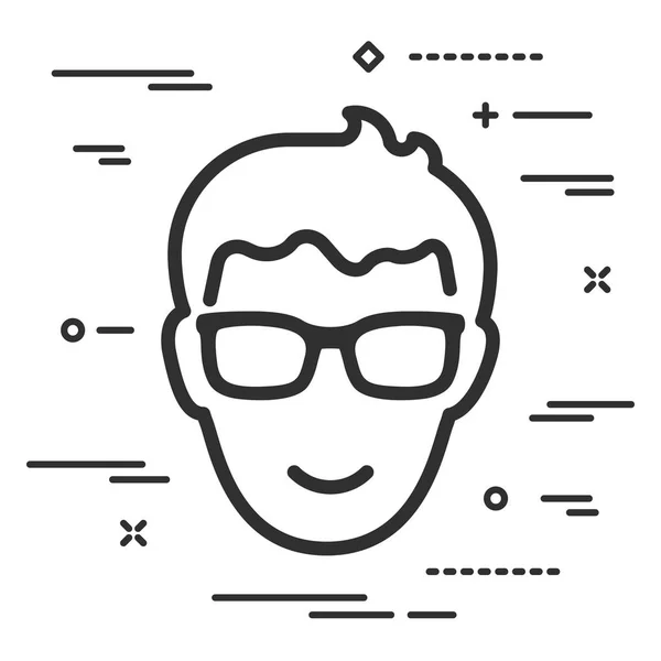 Flat Happy Head Man Glasses Icon White Background Lines — Stock Vector