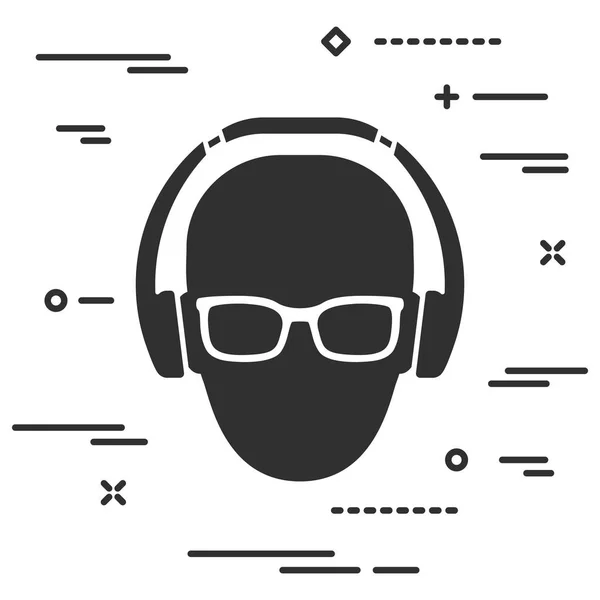 Płaskie Człowieka Głowy Okulary Słuchawki Ikona Białym Tle — Wektor stockowy