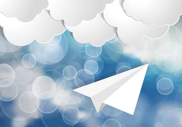Aplane Van Wit Papier Met Blauwe Witte Verlichting Witboek Wolken — Stockvector