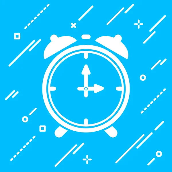 White Flat Alarm Clock Icon Blue Background — Stock Vector