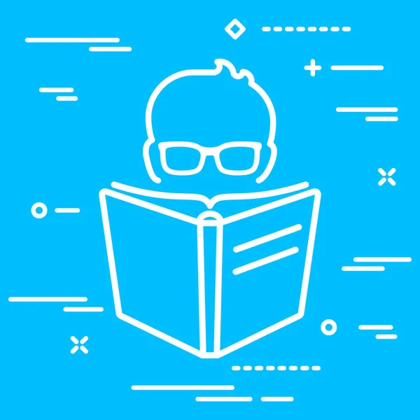 Cabeza Lector Con Gafas Detrás Gran Icono Libro Lineal Sobre — Vector de stock