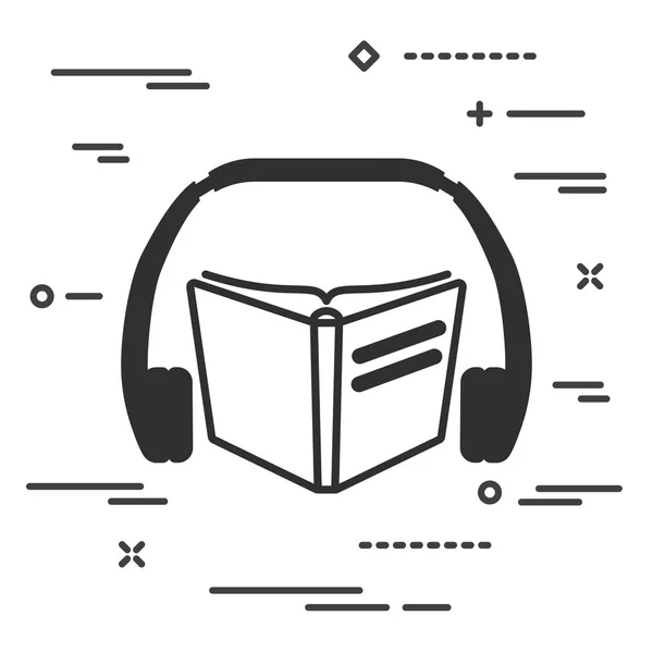 Icono Plano Libro Auriculares Sobre Fondo Blanco Audio Libro Concepto — Vector de stock