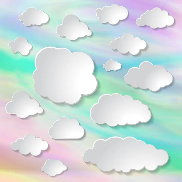 White Paper Clouds Set Wonderful Holographic Iridescent Effect Foil Vector — Stock Vector