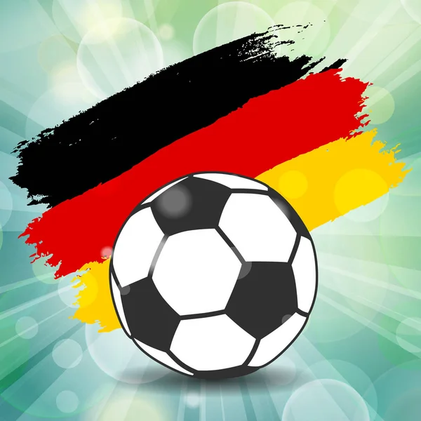 フラッシュ光線緑背景のグランジ スタイルのブラシのストロークからドイツの国旗とサッカー ボールのアイコン — ストックベクタ