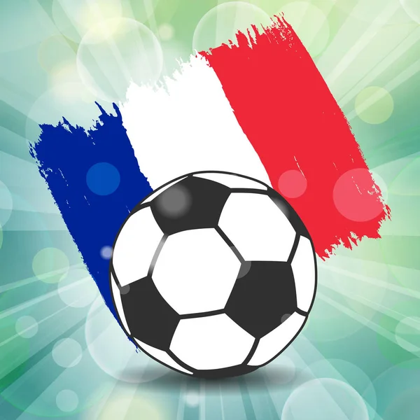 フラッシュ光線緑背景のグランジ スタイルのブラシのストロークからフランス国旗背景にサッカー ボールのアイコン — ストックベクタ