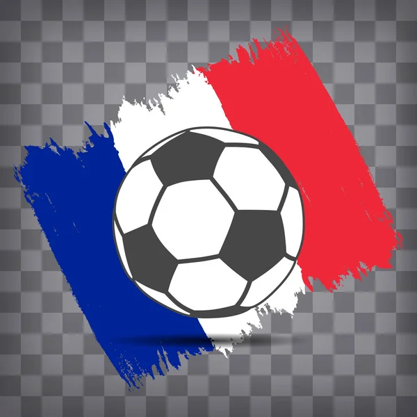 Soccer Ball Pictogram Franse Vlag Achtergrond Van Penseelstreken Grunge Stijl — Stockvector