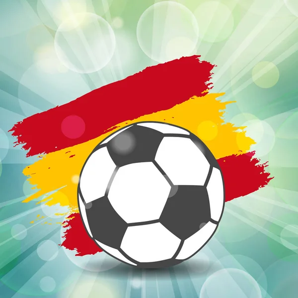 フラッシュ光線緑背景のグランジ スタイルのブラシのストロークからスペイン国旗背景にサッカー ボールのアイコン — ストックベクタ