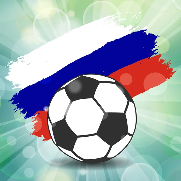 フラッシュ光線緑背景のグランジ スタイルのブラシのストロークからロシア国旗を背景にサッカー ボールのアイコン — ストックベクタ
