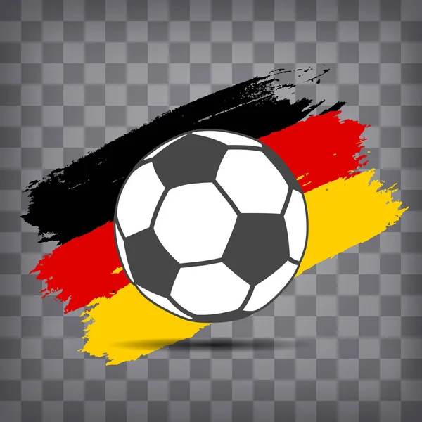 濃い透明な格子模様の背景のグランジ スタイルのブラシのストロークからドイツの旗の背景にサッカー ボールのアイコン — ストックベクタ
