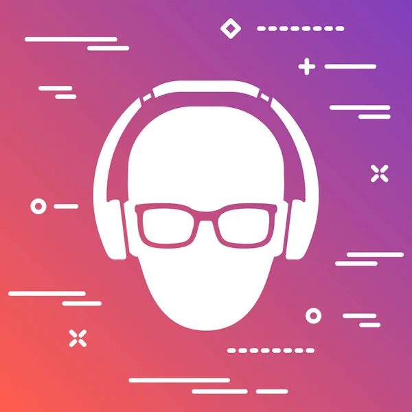 Abanico Plano Música Blanca Con Gafas Auriculares Icono Sobre Fondo — Vector de stock