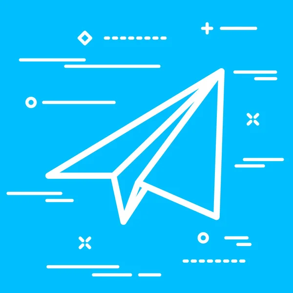 Icône Plane Papier Linéaire Blanc Sur Fond Bleu — Image vectorielle