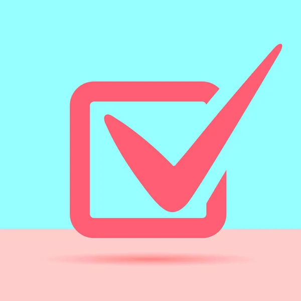 Flat Modern Tick Vote Checklist Icon Shadow Blue Pink Pastel — Stock Vector