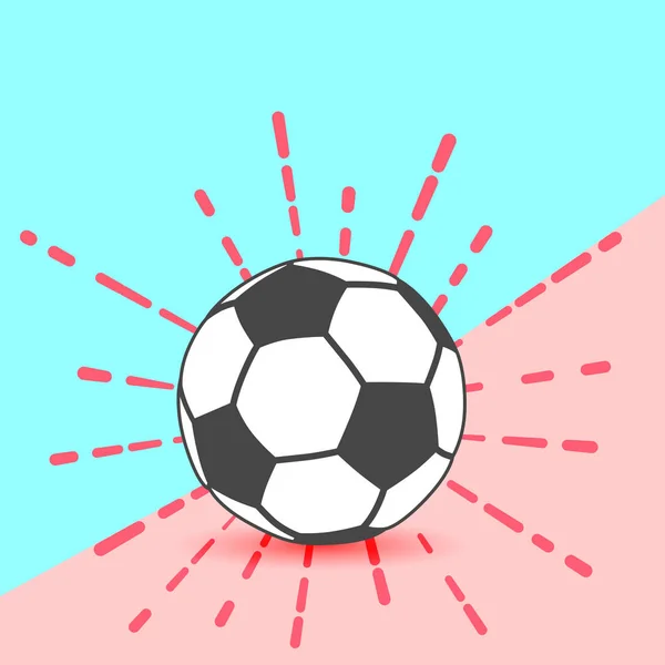 フラット ライン モダンなパステル カラーのピンクとブルーの背景の影とサッカー ボールのアイコン — ストックベクタ