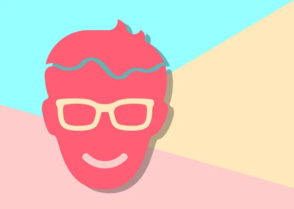 Plat Moderne Rouge Heureux Tête Homme Avec Icône Lunettes Avec — Image vectorielle