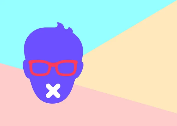파스텔 안경와 핑크와 파란색 배경에 아이콘 스티커 테이프 얼굴의 디자인 — 스톡 벡터