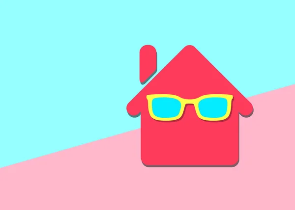 Flache Linie Moderne Pastellfarbene Sommerstimmung Hause Mit Sonnenbrille Symbol Mit — Stockvektor