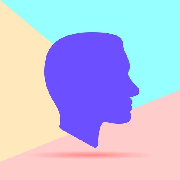 扁线现代粉彩彩色艺术设计图象图像在粉红色和蓝色背景上带有阴影的面部轮廓图标的概念 — 图库矢量图片