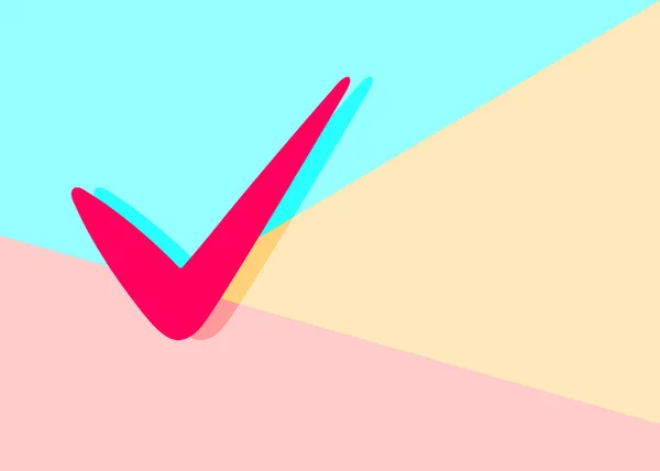 平的现代滴答声投票清单图标与阴影在蓝色和粉红色粉彩色背景 — 图库矢量图片