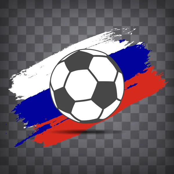 濃い透明な格子模様の背景のグランジ スタイルのブラシのストロークからロシア国旗を背景にサッカー ボールのアイコン — ストックベクタ