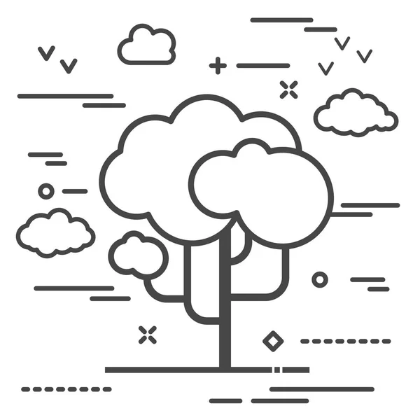 Ilustracja Wektorowa Drzewa Płaski Wiosna Zachmurzenia Liniowego Białym Tle — Wektor stockowy