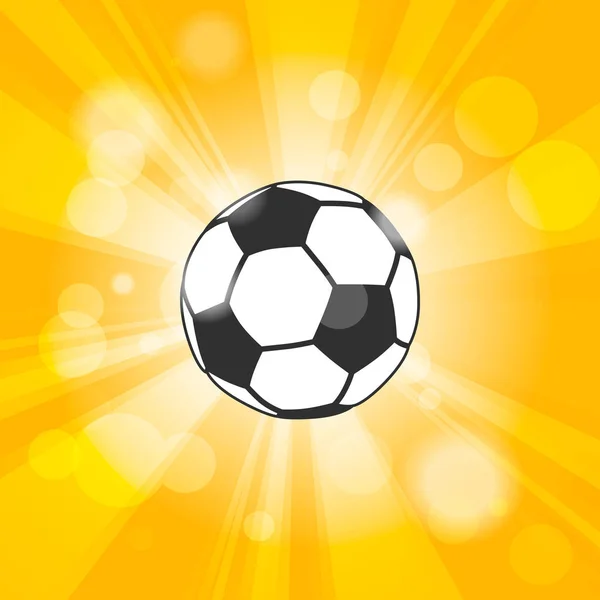 Soccer Ball Icon Shadow Flash Rays Yellow Background — Stock Vector