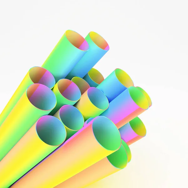 Minimalismus-Stil 3D-Darstellung von Regenbogenfarbenen Röhren auf weißem Bac — Stockfoto