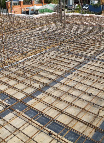 reinforcement of concrete with metal rods connected by wire. vie