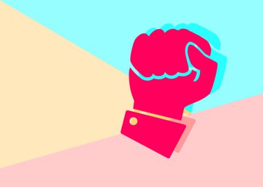 Düz modern simge el pembe ve mavi sırt bir yumruk sıkıştırılmış