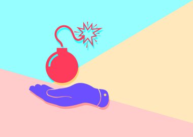 mavi gölge ile el simgesi ile düz modern minimal kırmızı bomba 