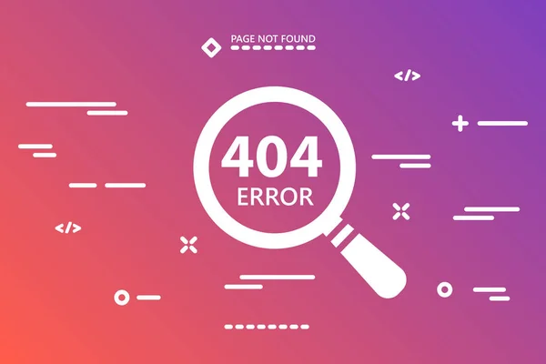 404 errore illustrazione con lente d'ingrandimento sul gradiente moderno — Vettoriale Stock